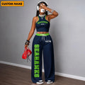 [SPECIAL OFFER] NEW CUSTOMIZED NFL06 SSH SEATTLE SEAHAWKS WOMEN'S CROP TOP & LONGPANTS SET