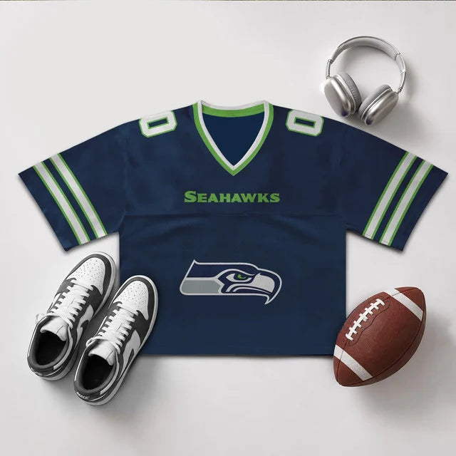 [SPECIAL OFFER] NEW CUSTOMIZED NFL06 SSH SEATTLE SEAHAWKS V-NECK JERSEY CROP TOP