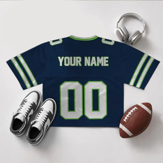[SPECIAL OFFER] NEW CUSTOMIZED NFL06 SSH SEATTLE SEAHAWKS V-NECK JERSEY CROP TOP
