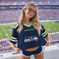 [SPECIAL OFFER] NEW CUSTOMIZED NFL06 SSH SEATTLE SEAHAWKS V-NECK JERSEY CROP TOP