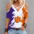 [FAN FAVORITE] NEW CUSTOMIZED NCAA FBS07 CST CLEMSON TIGERS CRISS CROSS V-NECK TOP