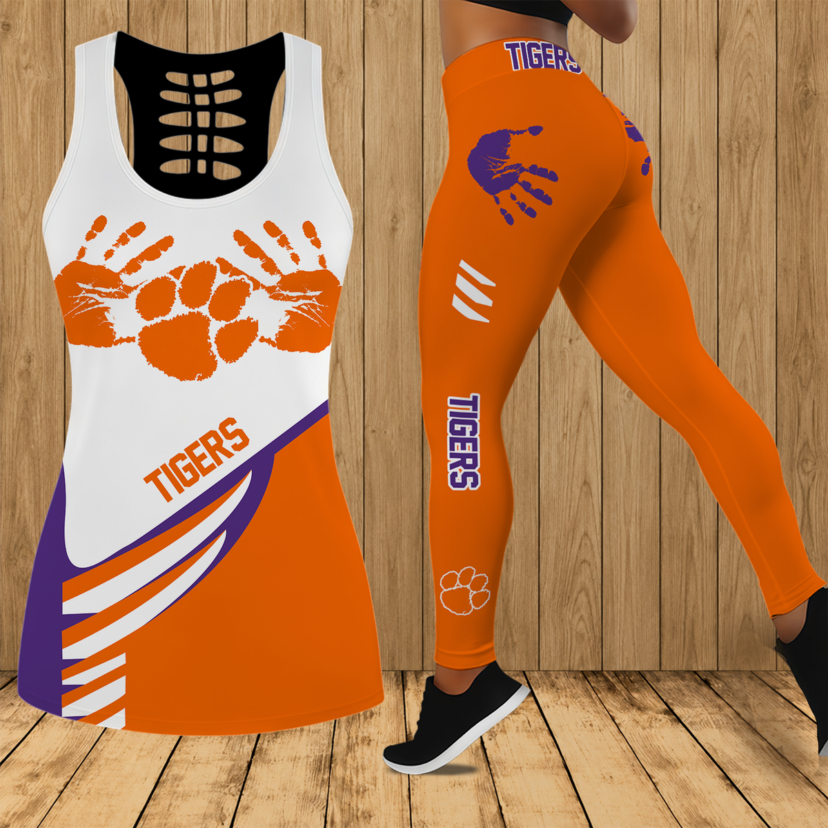 [FAN FAVORITE] NEW CUSTOMIZED NCAA FBS07 CST CLEMSON TIGERS HOLLOW TANK TOP & LEGGINGS SET