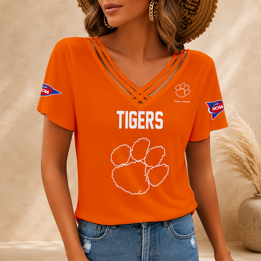 [FAN FAVORITE] NEW CUSTOMIZED NCAA FBS07 CST CLEMSON TIGERS V-NECK SHIRT