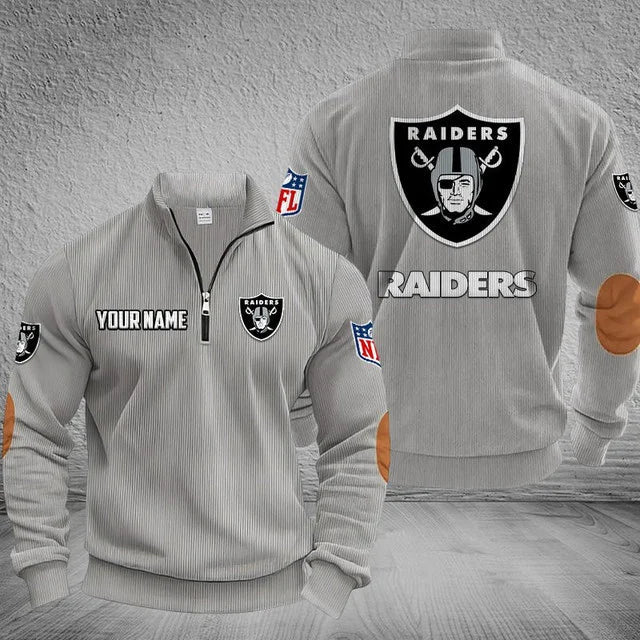 [SPECIAL OFFER] NEW CUSTOMIZED NFL07 LVR LAS VEGAS RAIDERS MULTICOLOR STRIPED QUATER ZIP SWEATSHIRT