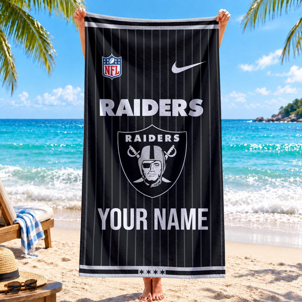 [SPECIAL OFFER] NEW CUSTOMIZED NFL07 LVR LAS VEGAS RAIDERS BEACH TOWEL