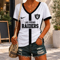 [SPECIAL OFFER] NEW CUSTOMIZED NFL07 LVR LAS VEGAS RAIDERS V-NECK FEMALE SHIRT