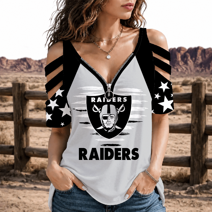 [SPECIAL OFFER] NEW CUSTOMIZED NFL07 LVR LAS VEGAS RAIDERS STRAPPY COLD-SHOULDER TOP