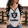 [SPECIAL OFFER] NEW CUSTOMIZED NFL07 LVR LAS VEGAS RAIDERS STRAPPY COLD-SHOULDER TOP