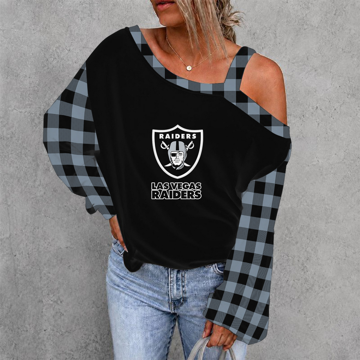 [SPECIAL OFFER] NEW CUSTOMIZED NFL07 LVR LAS VEGAS RAIDERS WOMEN'S OFF-SHOULDER LONG SLEEVE SHIRT