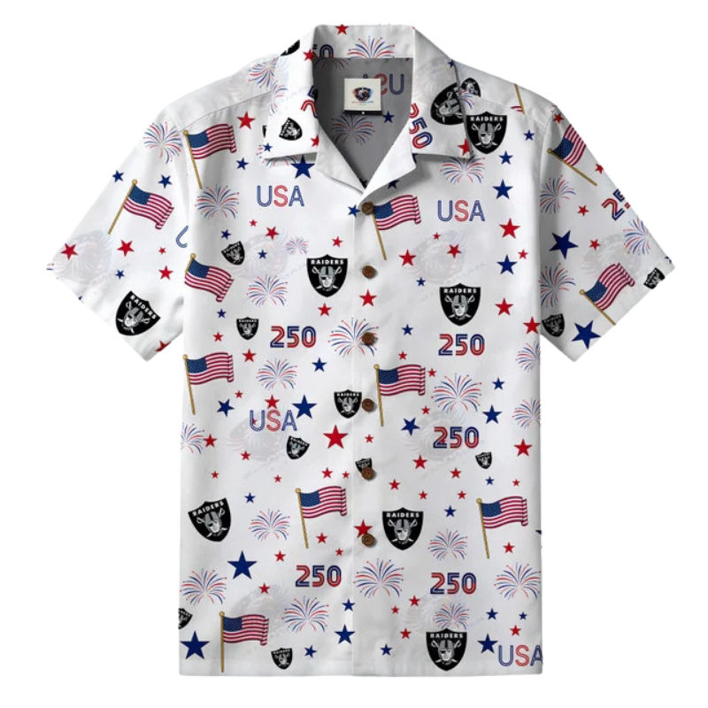 [SPECIAL OFFER] NEW CUSTOMIZED NFL07 LVR LAS VEGAS RAIDERS PATRIOTIC 250 USA HAWAIIAN SHIRT