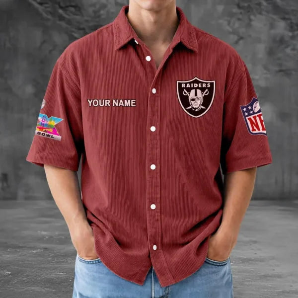 [SPECIAL OFFER] NEW CUSTOMIZED NFL07 LVR LAS VEGAS RAIDERS SEERSUCKER BUTTON SHIRT