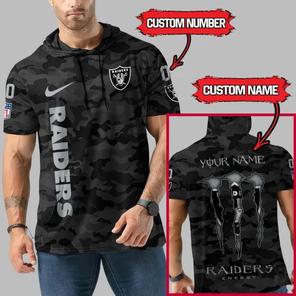 [SPECIAL OFFER] NEW CUSTOMIZED NFL07 LVR LAS VEGAS RAIDERS SHORT SLEEVE HOODIE