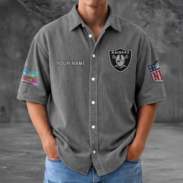 [SPECIAL OFFER] NEW CUSTOMIZED NFL07 LVR LAS VEGAS RAIDERS SEERSUCKER BUTTON SHIRT