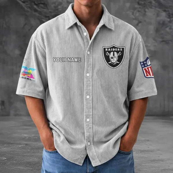 [SPECIAL OFFER] NEW CUSTOMIZED NFL07 LVR LAS VEGAS RAIDERS SEERSUCKER BUTTON SHIRT