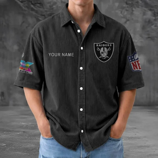 [SPECIAL OFFER] NEW CUSTOMIZED NFL07 LVR LAS VEGAS RAIDERS SEERSUCKER BUTTON SHIRT