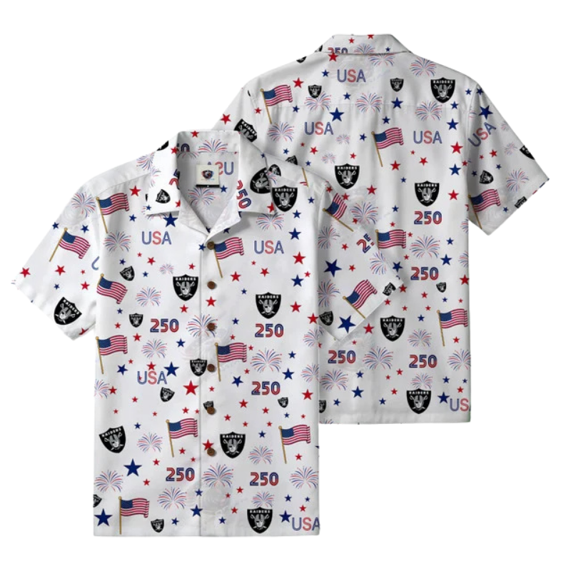 [SPECIAL OFFER] NEW CUSTOMIZED NFL07 LVR LAS VEGAS RAIDERS PATRIOTIC 250 USA HAWAIIAN SHIRT
