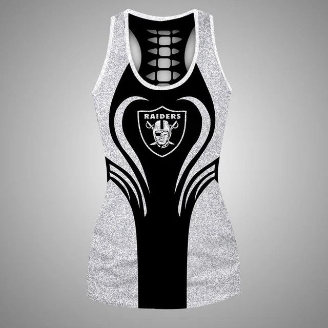[SPECIAL OFFER] NEW CUSTOMIZED NFL07 LVR LAS VEGAS RAIDERS HOLLOW TANK TOP & LEGGINGS SET