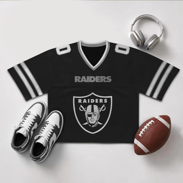 [SPECIAL OFFER] NEW CUSTOMIZED NFL07 LVR LAS VEGAS RAIDERS V-NECK JERSEY CROP TOP