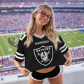 [SPECIAL OFFER] NEW CUSTOMIZED NFL07 LVR LAS VEGAS RAIDERS V-NECK JERSEY CROP TOP