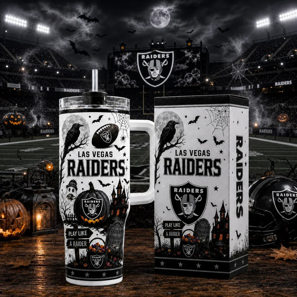 [SPECIAL OFFER] NEW CUSTOMIZED NFL07 LVR LAS VEGAS RAIDERS HALLOWEEN  40OZ TUMBLER