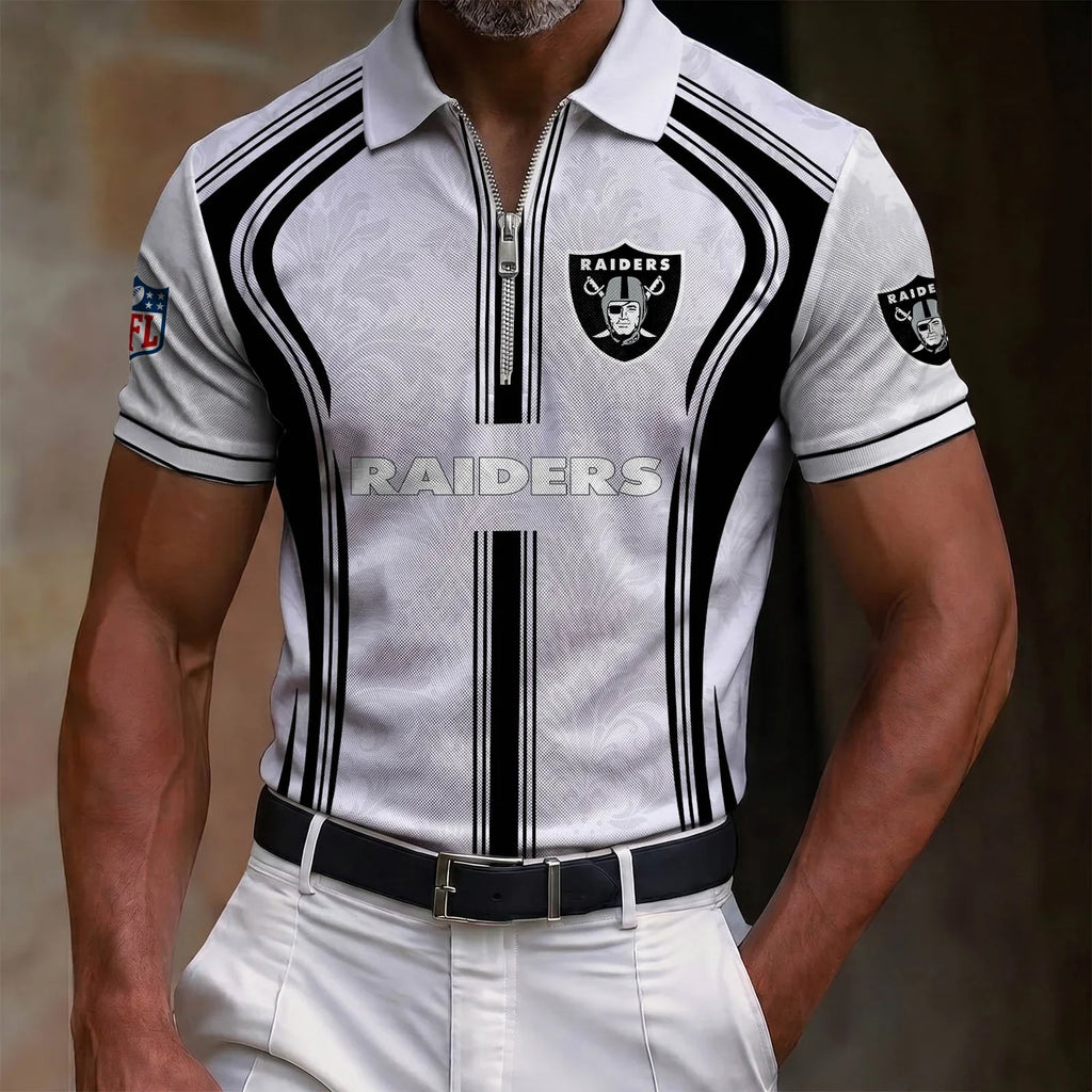 [SPECIAL OFFER] NEW CUSTOMIZED NFL07 LVR LAS VEGAS RAIDERS ZIP POLO SHIRT