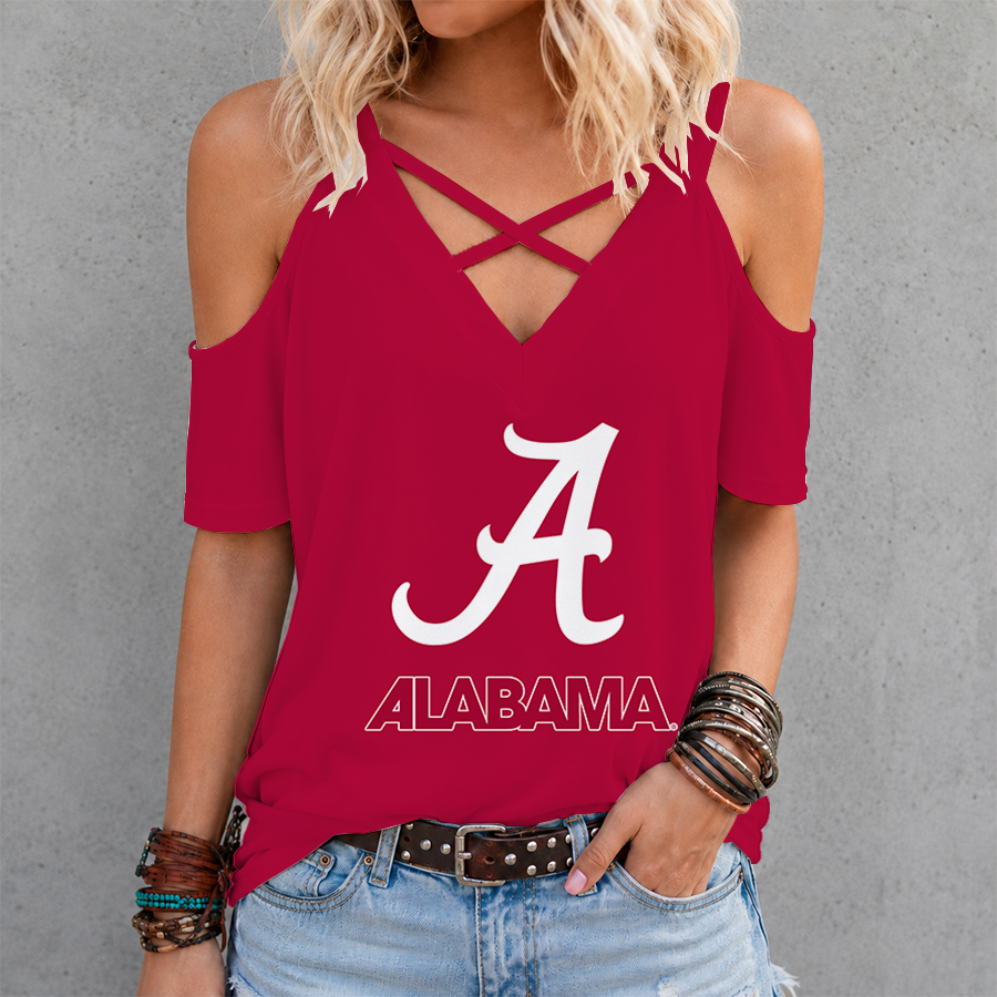 [FAN FAVORITE] NEW CUSTOMIZED NCAA FBS08 ABC ALABAMA CRIMSON TIDE CRISS CROSS V-NECK TOP