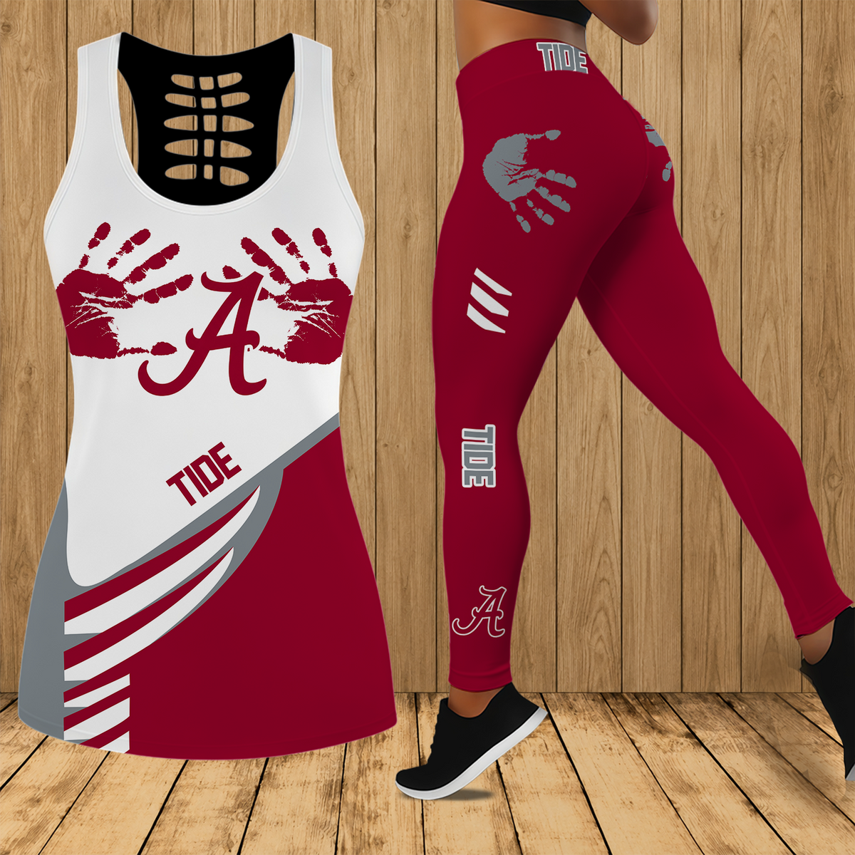 [FAN FAVORITE] NEW CUSTOMIZED NCAA FBS08 ABC ALABAMA CRIMSON TIDE HOLLOW TANK TOP & LEGGINGS SET