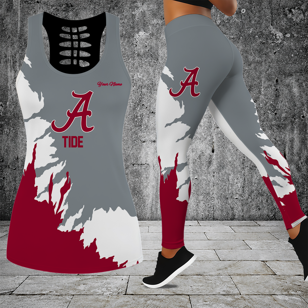 [FAN FAVORITE] NEW CUSTOMIZED NCAA FBS08 ABC ALABAMA CRIMSON TIDE HOLLOW TANK TOP & LEGGINGS SET