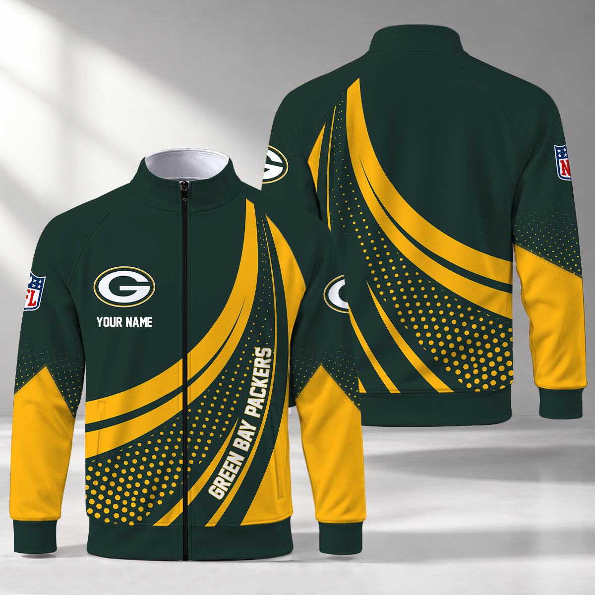[SPECIAL OFFER] NEW CUSTOMIZED NFL08 GBP GREEN BAY PACKERS STAND COLLAR JACKET