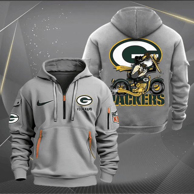 [SPECIAL OFFER] NEW CUSTOMIZED NFL08 GBP GREEN BAY PACKERS MUTICOLOR QUARTER ZIP HOODIE