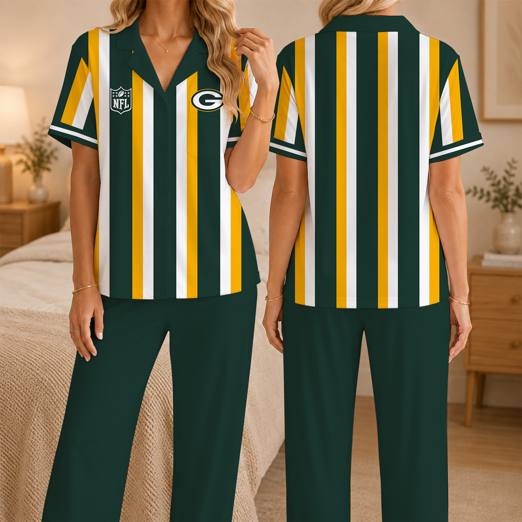 [SPECIAL OFFER] NEW CUSTOMIZED NFL08 GBP GREEN BAY PACKERS SHORT SLEEVE & LONG PANTS PAJAMAS SET