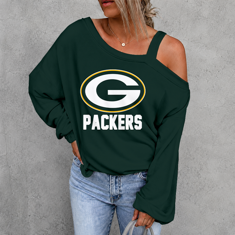 [SPECIAL OFFER] NEW CUSTOMIZED NFL08 GBP GREEN BAY PACKERS WOMEN'S OFF-SHOULDER LONG SLEEVE SHIRT