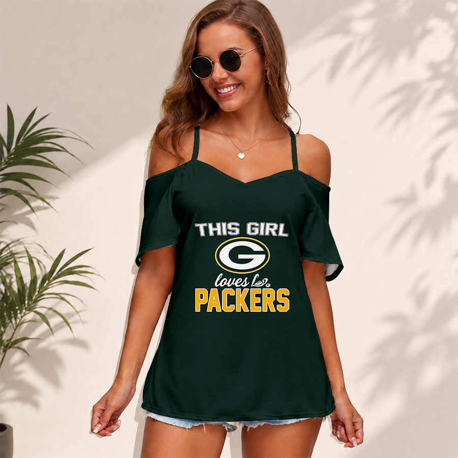 [SPECIAL OFFER] NEW CUSTOMIZED NFL08 GBP GREEN BAY PACKERS WOMEN'S STRAPPY OFF-SHOULDER TOP