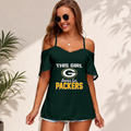 [SPECIAL OFFER] NEW CUSTOMIZED NFL08 GBP GREEN BAY PACKERS WOMEN'S STRAPPY OFF-SHOULDER TOP