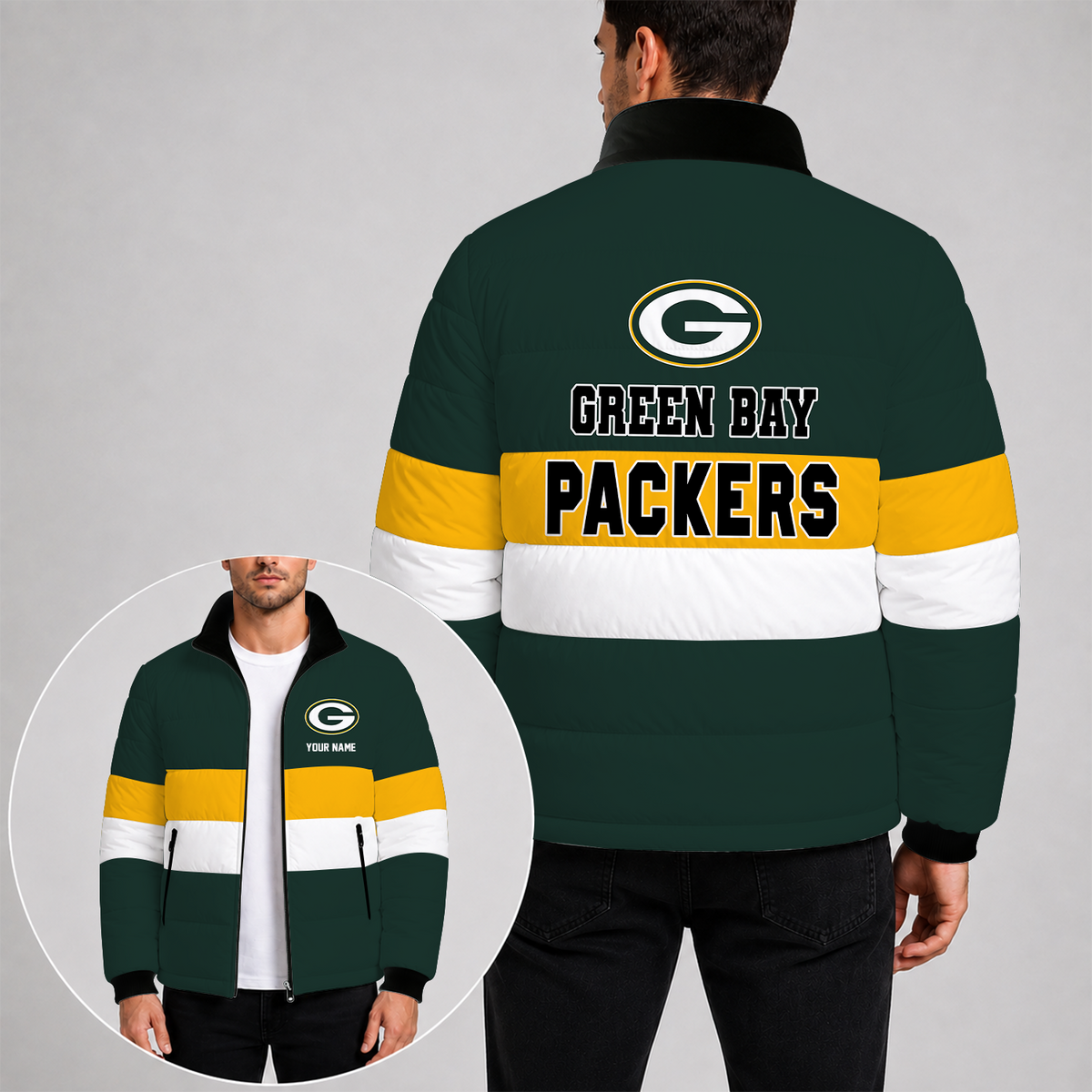 [SPECIAL OFFER] NEW CUSTOMIZED NFL08 GBP GREEN BAY PACKERS PUFFER JACKET