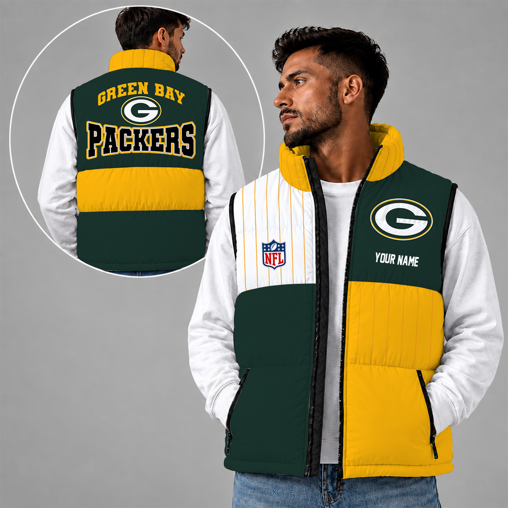 [SPECIAL OFFER] NEW CUSTOMIZED NFL08 GBP GREEN BAY PACKERS SLEEVELESS PUFFER VEST