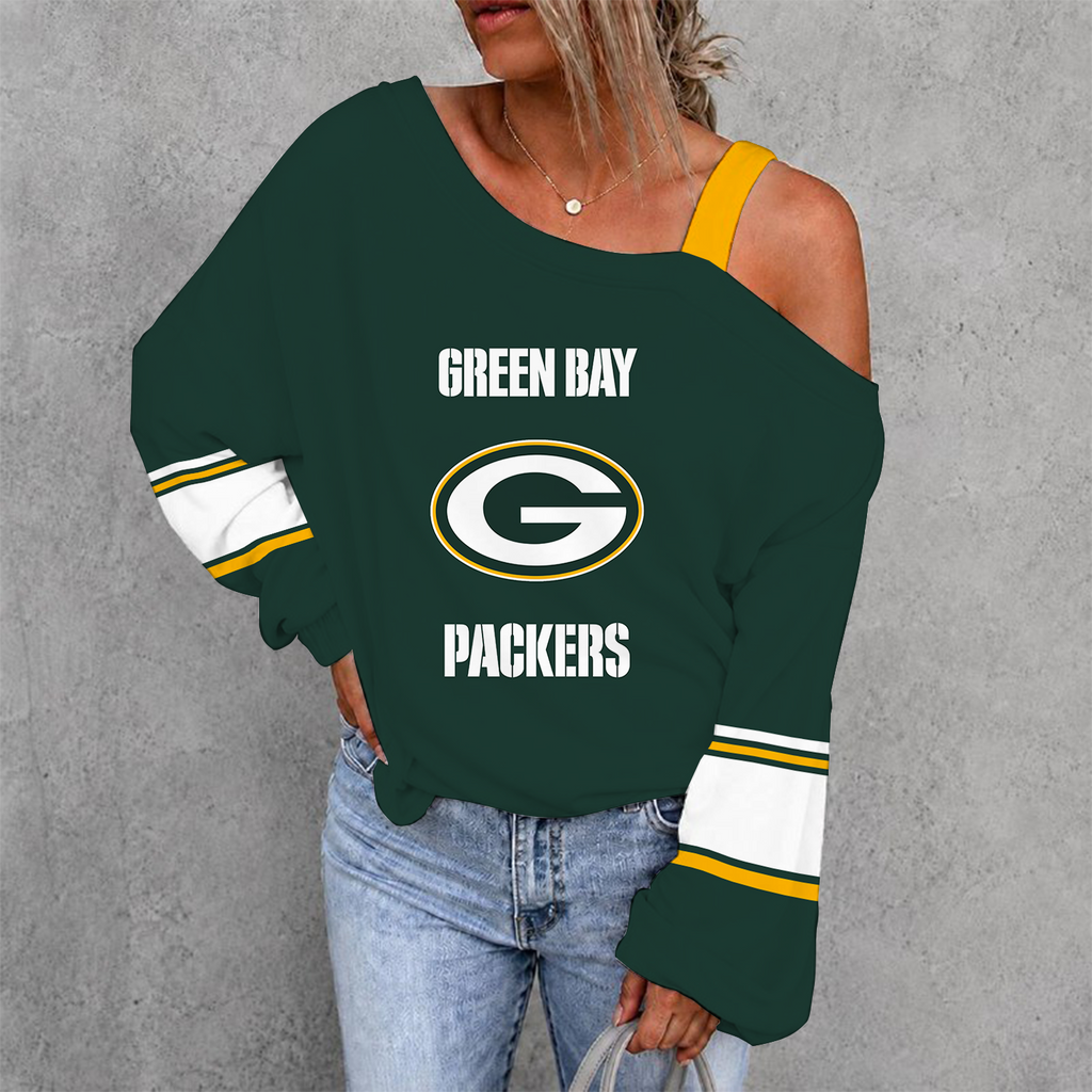 [SPECIAL OFFER] NEW CUSTOMIZED NFL08 GBP GREEN BAY PACKERS WOMEN'S OFF-SHOULDER LONG SLEEVE SHIRT