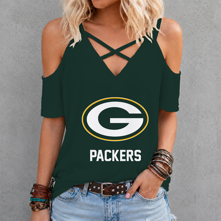 [SPECIAL OFFER] NEW CUSTOMIZED NFL08 GBP GREEN BAY PACKERS CRISS CROSS V-NECK TOP