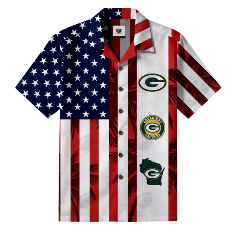 [SPECIAL OFFER] NEW CUSTOMIZED NFL08 GBP GREEN BAY PACKERS PATRIOTIC 250 USA HAWAIIAN SHIRT