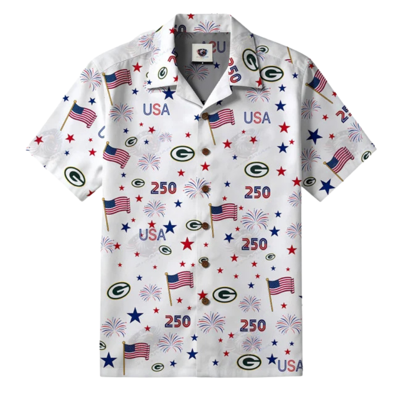 [SPECIAL OFFER] NEW CUSTOMIZED NFL08 GBP GREEN BAY PACKERS PATRIOTIC 250 USA HAWAIIAN SHIRT