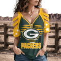 [SPECIAL OFFER] NEW CUSTOMIZED NFL08 GBP GREEN BAY PACKERS STRAPPY COLD-SHOULDER TOP