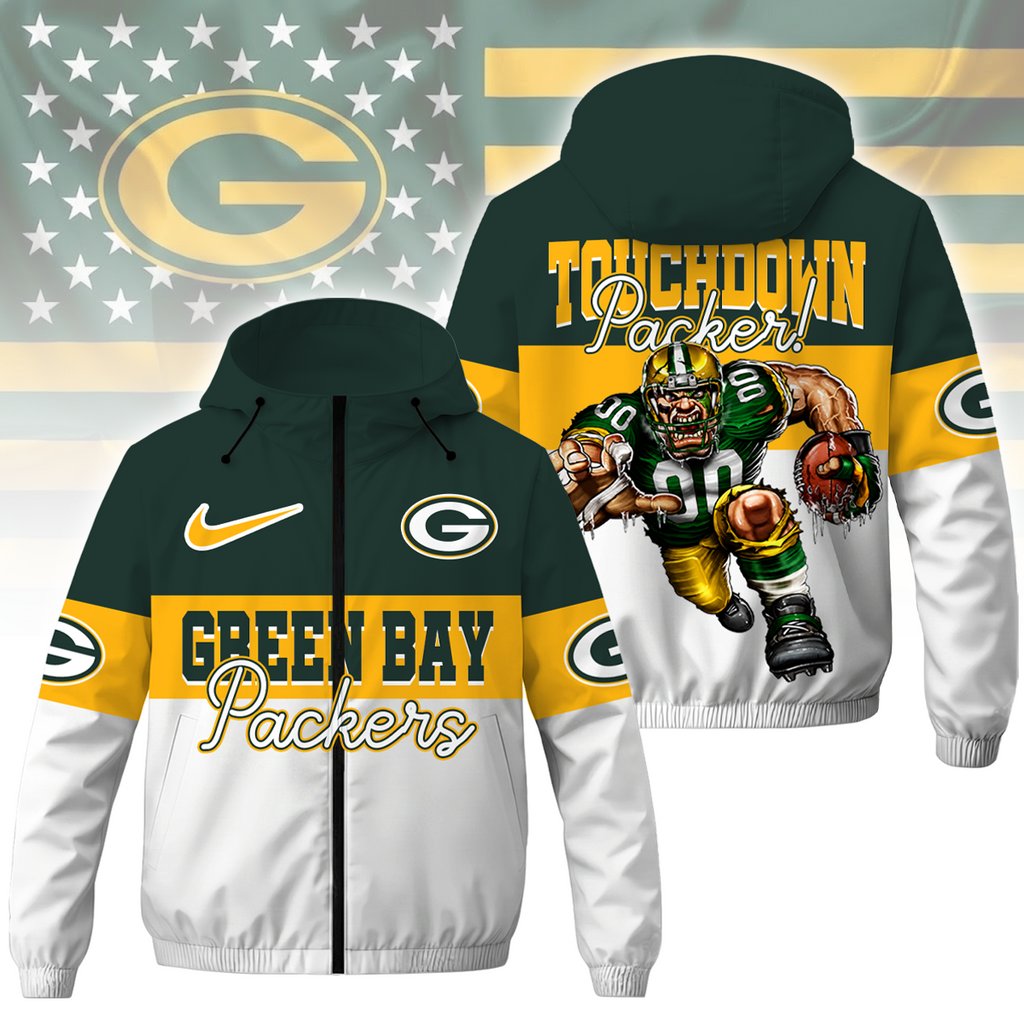 [SPECIAL OFFER] NEW CUSTOMIZED NFL08 GBP GREEN BAY PACKERS WINDBREAKER JACKET