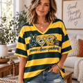 [SPECIAL OFFER] NEW CUSTOMIZED NFL08 GBP GREEN BAY PACKERS WOMEN'S HEART V-NECK LONG SLEEVE SHIRT