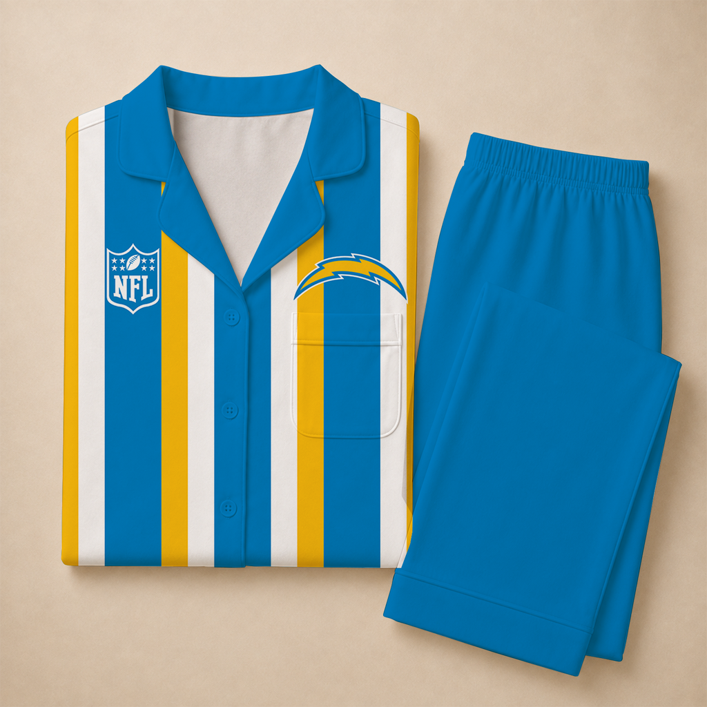 [SPECIAL OFFER] NEW CUSTOMIZED NFL09 LAC LOS ANGELES CHARGERS SHORT SLEEVE & LONG PANTS PAJAMAS SET