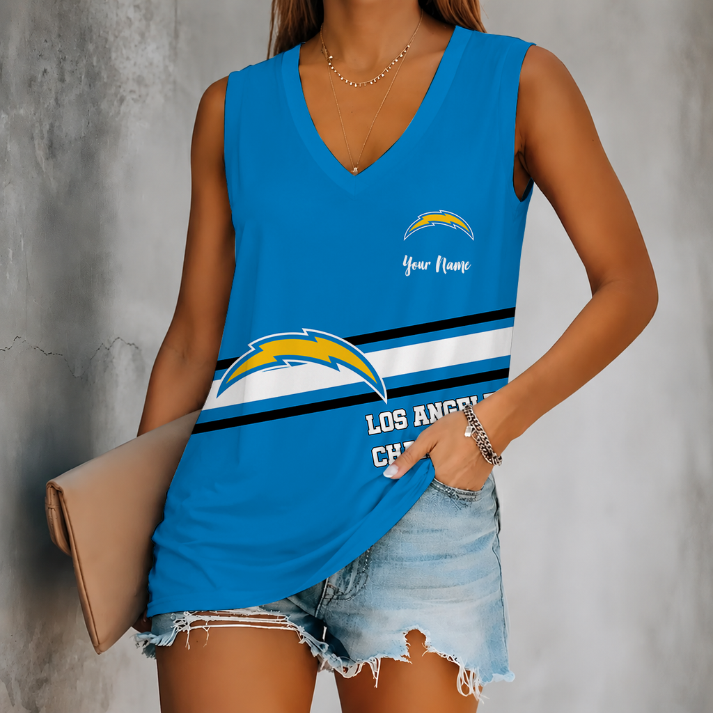 [SPECIAL OFFER] NEW CUSTOMIZED NFL09 LAC LOS ANGELES CHARGERS WOMEN'S V-NECK TANK TOP