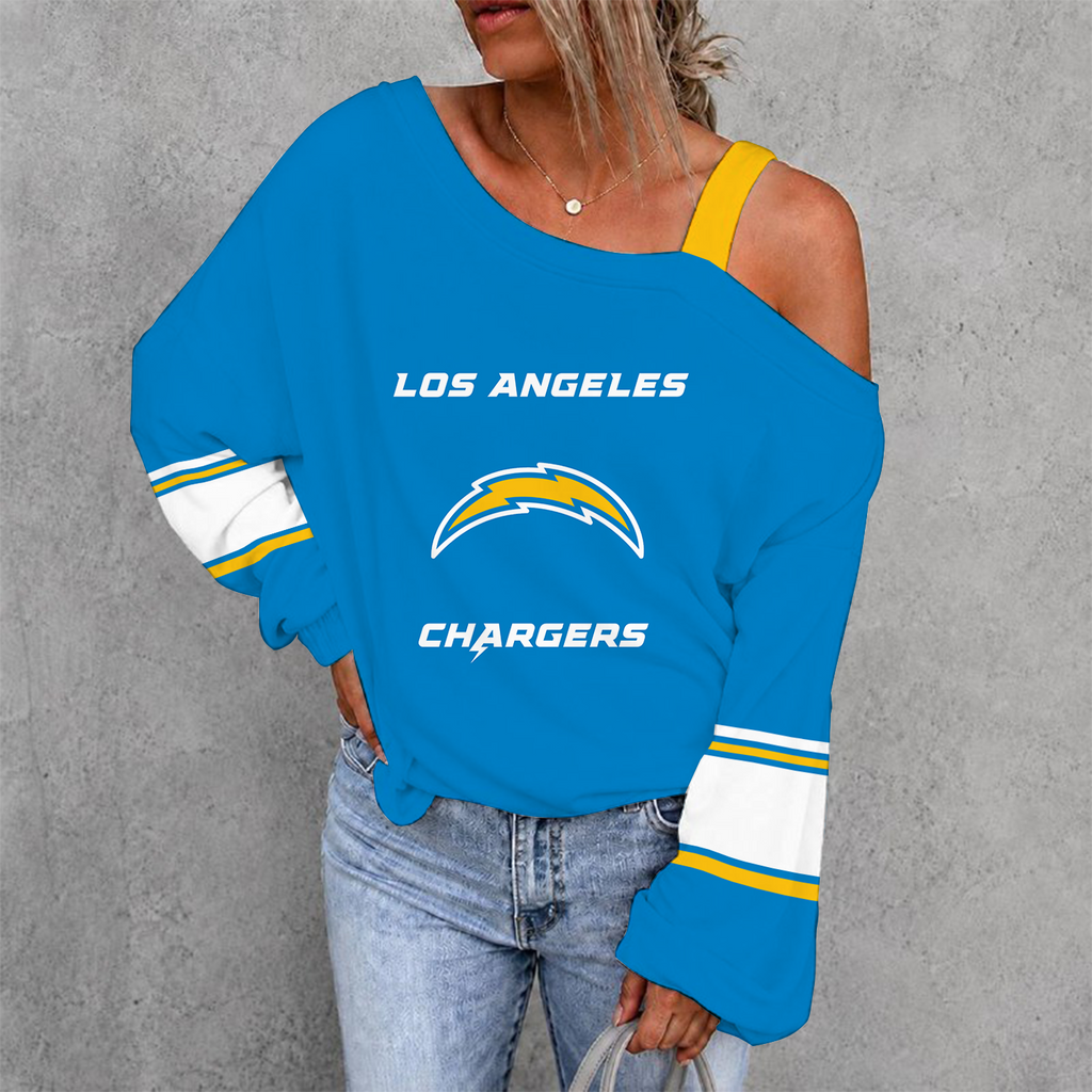 [SPECIAL OFFER] NEW CUSTOMIZED NFL09 LAC LOS ANGELES CHARGERS WOMEN'S OFF-SHOULDER LONG SLEEVE SHIRT