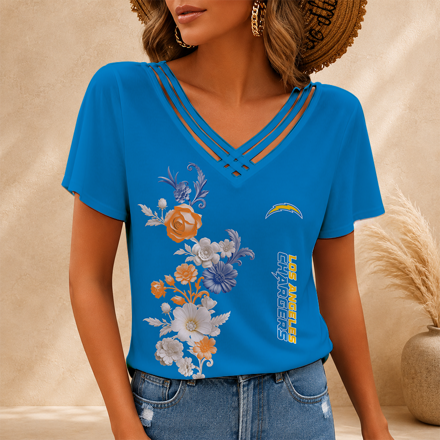 [SPECIAL OFFER] NEW CUSTOMIZED NFL09 LAC LOS ANGELES CHARGERS V-NECK SHIRT