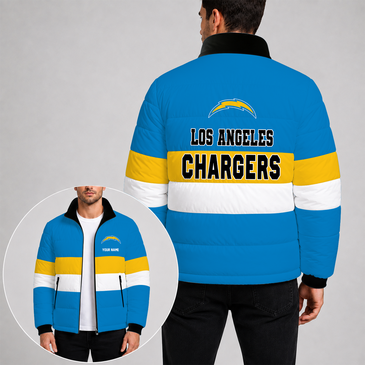 [SPECIAL OFFER] NEW CUSTOMIZED NFL09 LAC LOS ANGELES CHARGERS PUFFER JACKET