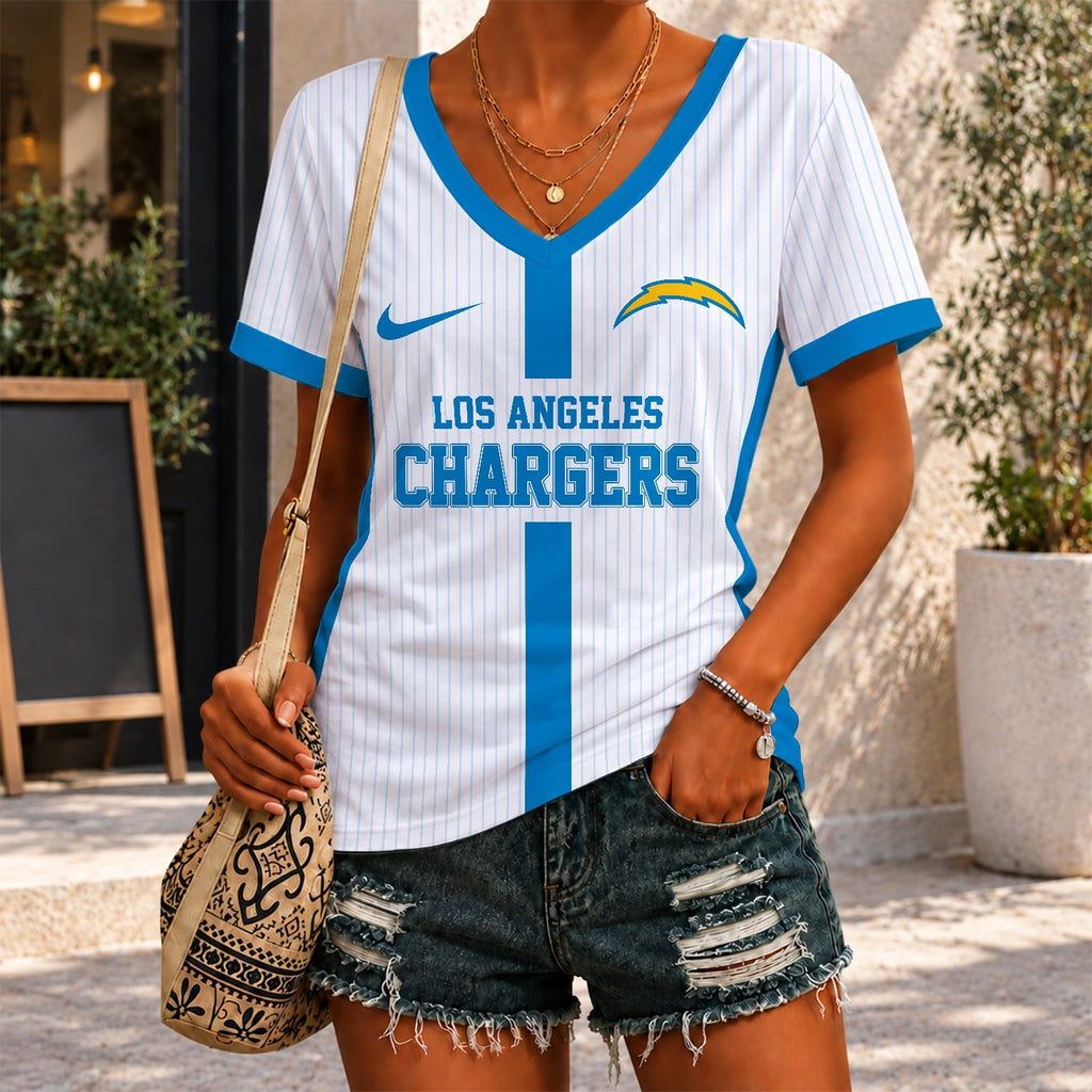 [SPECIAL OFFER] NEW CUSTOMIZED NFL09 LAC LOS ANGELES CHARGERS V-NECK FEMALE SHIRT
