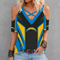 [SPECIAL OFFER] NEW CUSTOMIZED NFL09 LAC LOS ANGELES CHARGERS CRISS CROSS V-NECK TOP